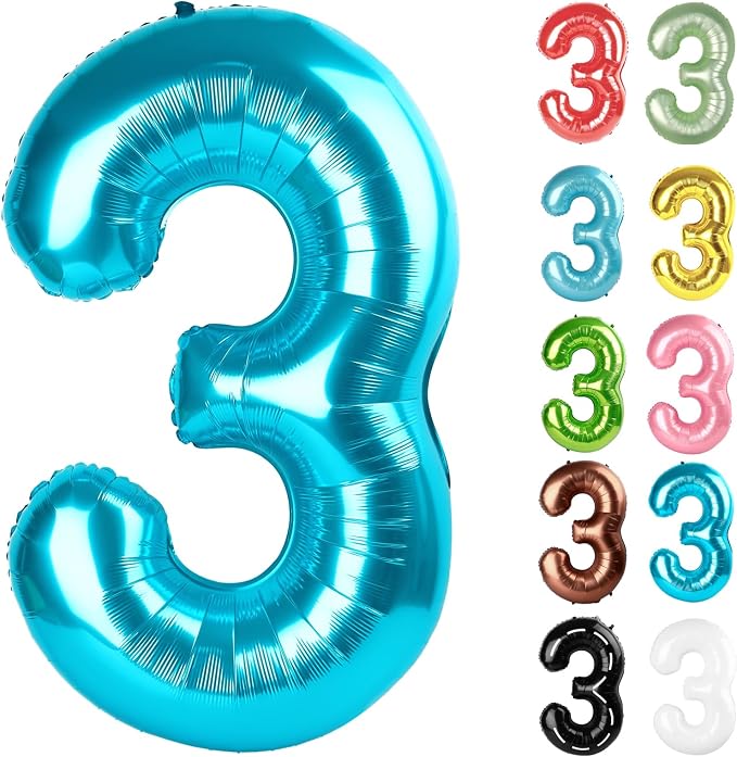 Light Blue Number 3 Balloon 40 Inch by IWERP