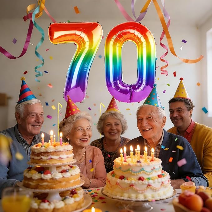 40 Inch Number 70 Balloons for 70th Birthday Party Decorations, 0-100 Rainbow - Image 2