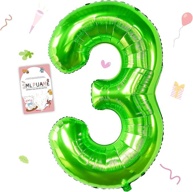 40 inch Number Balloon 0-9 Green Large Number 3 Balloons, Digital Balloons by Smlpuame