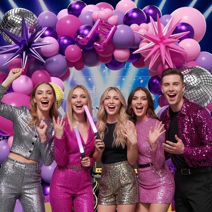 K-Pop Music themed Birthday Decorations 160Pcs, Hot Pink Metallic Purple - Image 7