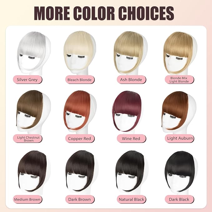 Clip in Bangs, Synthetic Wispy Bangs Hair Clip, Light Blonde Mix Bleach Blonde Fake Bangs Fringe with Temples Hairpieces for Women Natural Curved Hair Extensions for Daily Wear