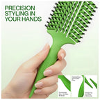 COCCO Aura Vent Boar Brush | Vented Dual-Curved Design for Faster Drying, Effortless Detangling & Shine, Boar + Nylon Bristles, Ergonomic Comfort Handle for Wet & Dry Hair Styling - Green