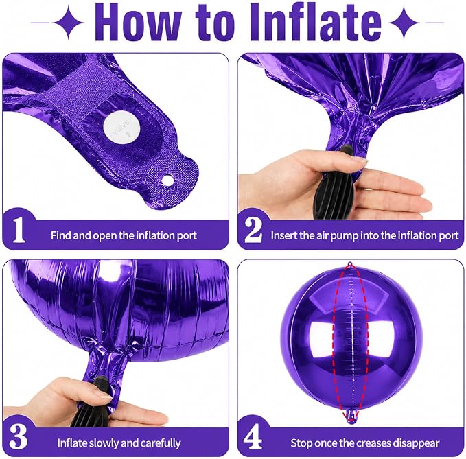 15 Pcs Dark Purple Round Foil Balloons, 22/15/10 Inch 4D Ball Balloons Dark - Image 3