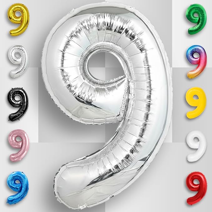 Silver Number Balloon 9 Mylar Foil Balloons 40 inch - Image 3