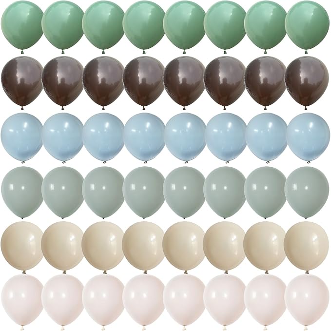 Woodland Balloons, 12 Inch Sage Green Brown and Sand White Balloon Double - Image 9