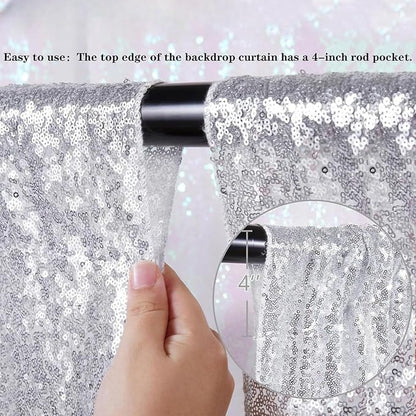 Silver Sequin Backdrop Sequin Wedding Photo Curtains 10ft x 10ft | Sequin - Image 6