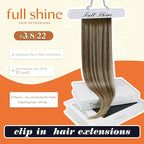 Full Shine Brown Extensions clip in Balayage Brown with Blonde Seamless Hair Extension Short 12 Inch Hair Extensions Clip in Human Hair for Women 12 Inch 95 Grams 8 PCS