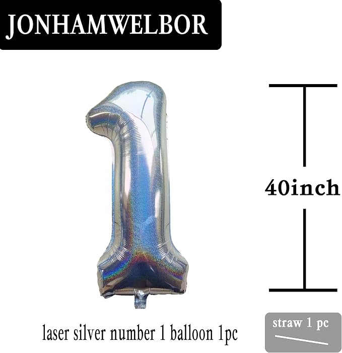 Jonhamwelbor 40 Inch Laser Silver Number 1 Balloon Foil Mylar Giant Balloon - Image 2