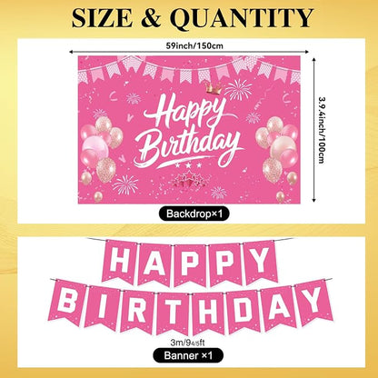 Pink Birthday Decorations for Women | Pre-Strung Happy Birthday Banner - Image 6