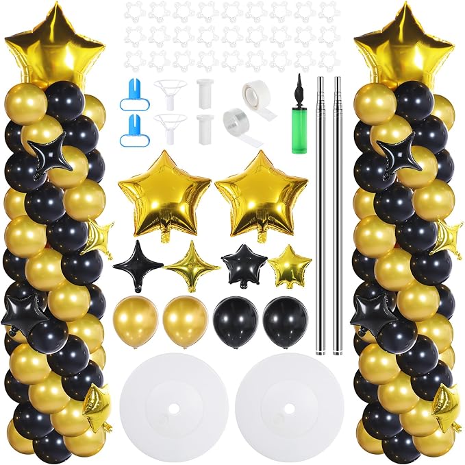 Gejoy 110 Pcs Black Gold Balloons Column Stand Kit Adjustable Tower Stand from by Gejoy