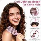 2-Pack Curly Hair Brush, Curl Defining Brush with Soft Boar Bristles Detangling Tangled Glides, Wide-Teeth Design Effortlessly Shaping & Defining Curls, Curling Definer for Wet & Dry Hair(Pink Purple)