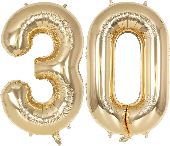 Champagne Gold Large Number 30 Balloon, 40 Inch Light Gold Foil Helium Number by AIQINHU