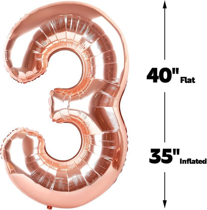 Rose Gold Number 3 Balloon 40 inch, Balloon numbers party supplies, deco photo - Image 2
