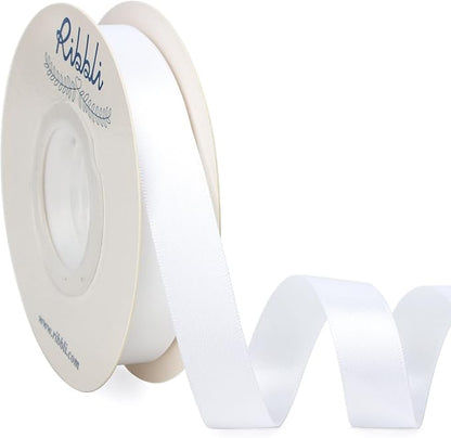 Ribbli White Satin Ribbon 5/8 inch x Continuous 25 Yards, Double Faced Satin Use by Ribbli