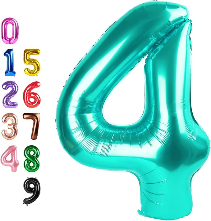 Number Balloons 4 Balloon 40 inch Teal Blue by Enyeopd