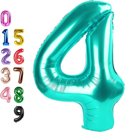 Number Balloons 4 Balloon 40 inch Teal Blue by Enyeopd