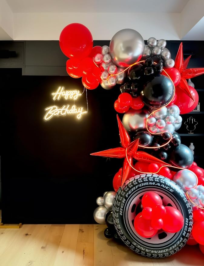 Red and Black Balloon Arch Garland Kit, Glitter Confetti Balloon, Star Balloons - Image 5