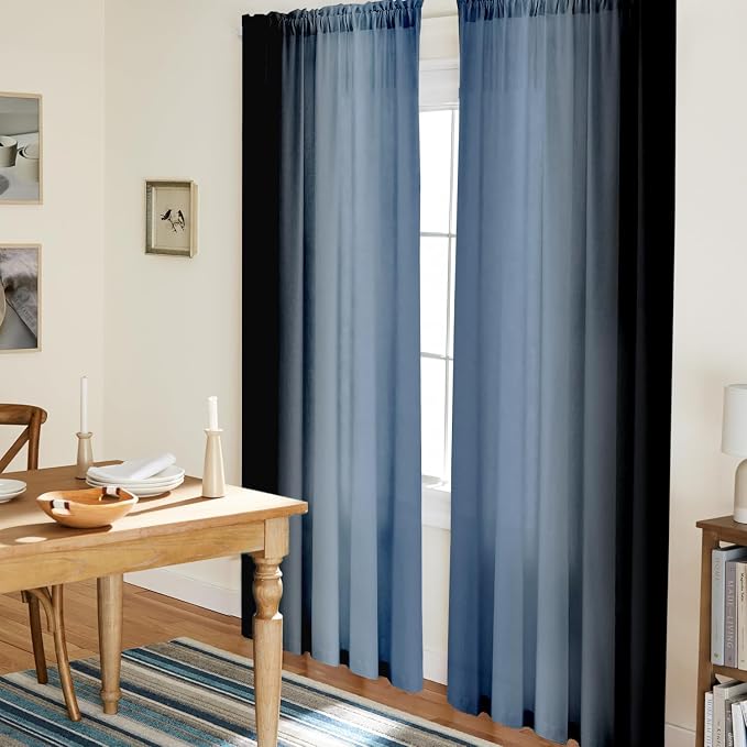 Navy Blue and Black Curtains for Living Room 84 Inch Length Ombre Curtains 2 - Image 3