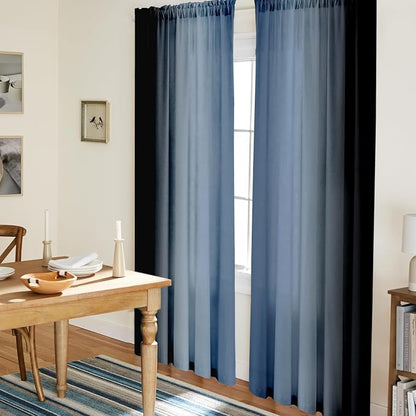 Navy Blue and Black Curtains for Living Room 84 Inch Length Ombre Curtains 2 - Image 3