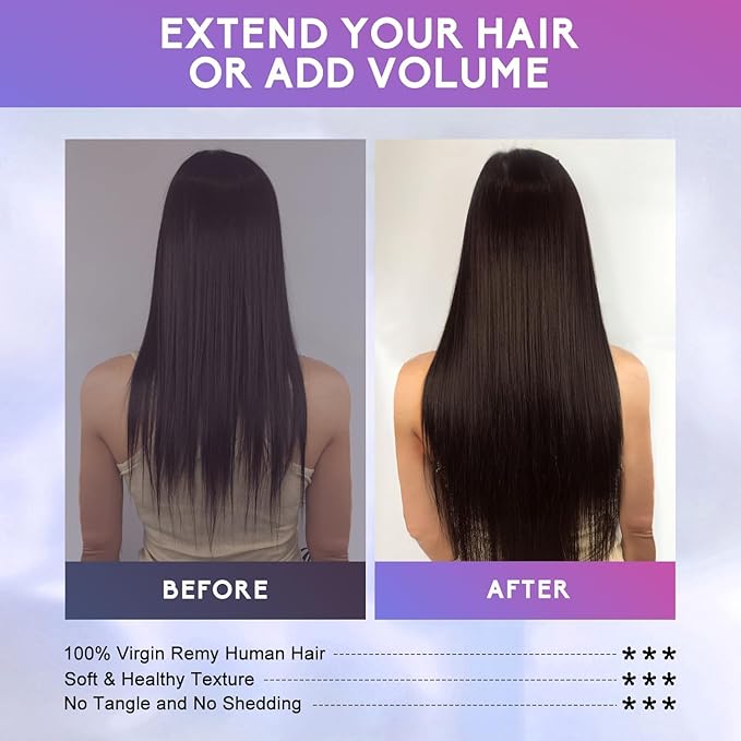 Dark Brown Clip in Hair Extensions Real Human Hair Invisible Seamless Remy Human Hair Clip in Extensions for Women 20Inch 105g, 8pcs Per Set with Double Weft