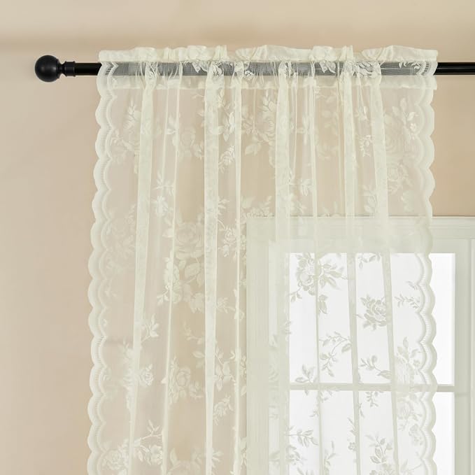 SEEKRIGHT Victorian Floral Lace Curtains, Light Filtering, Semi-Sheer, - Image 3
