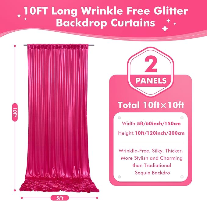 10x10ft Shimmer Hot Pink Sequin Backdrop Curtain - Image 6