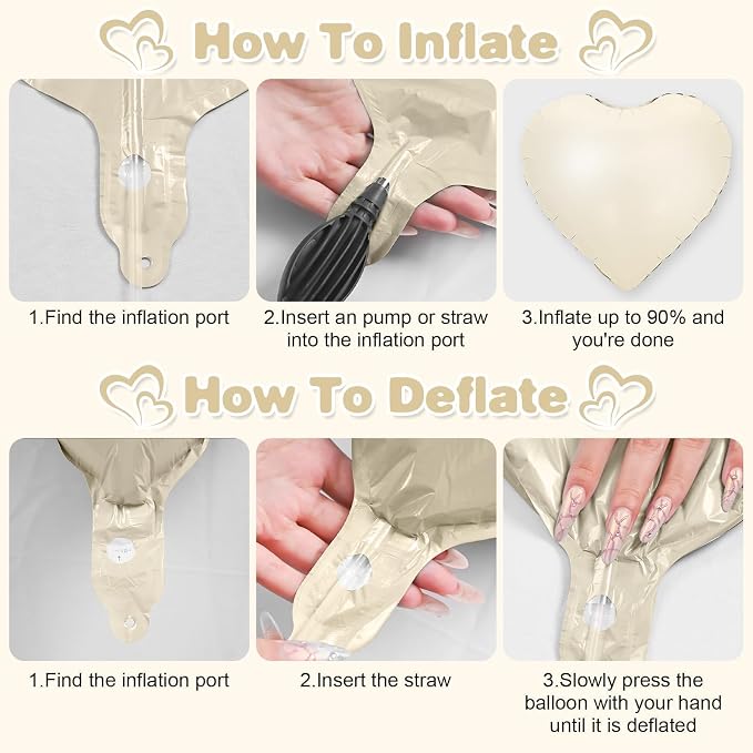 Cream White Beige Heart Balloons, 18Inch Retro Apricot Helium Polyester Film - Image 7