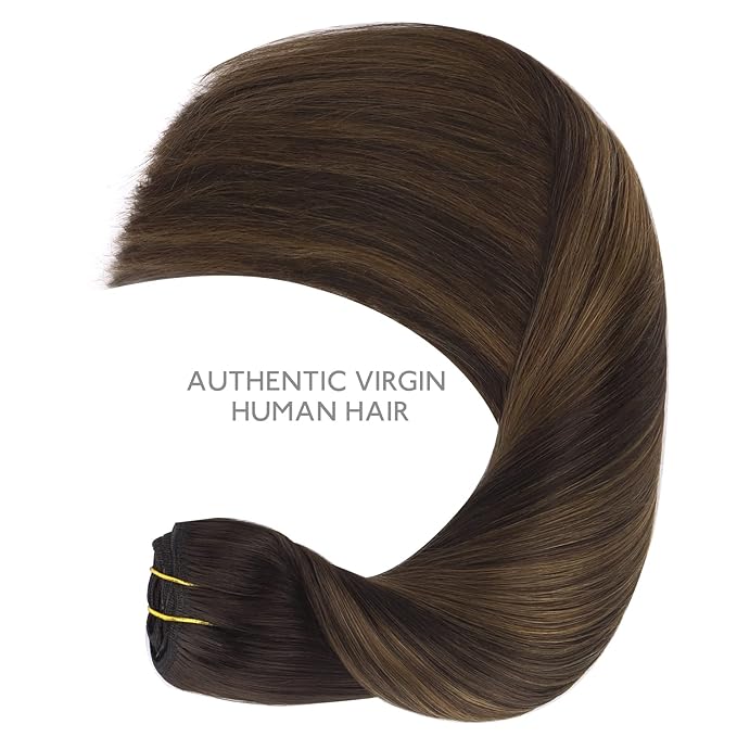 WENNALIFE Clip in Human Hair Extensions, 20 Inch 120g 7pcs Natural Black to Chestnut Brown Balayage Hair Extensions Clip In Human Hair Remy Clip in Hair Extensions Real Human Hair Double Weft