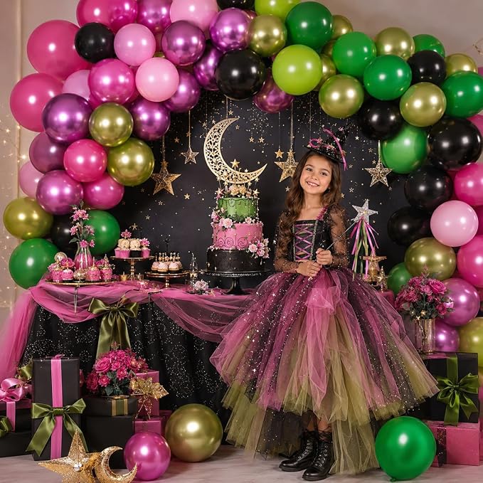 60PCS Black Pink Green Balloons, Hot Pink Dark Light Green Black Latex Balloon - Image 5