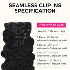 Lashey Seamless Clip in Hair Extensions Human Hair #1 Jet Black Body Wave 7pcs 110g 22 Inch Invisible PU Weft Human Hair Clip in Extensions for Women