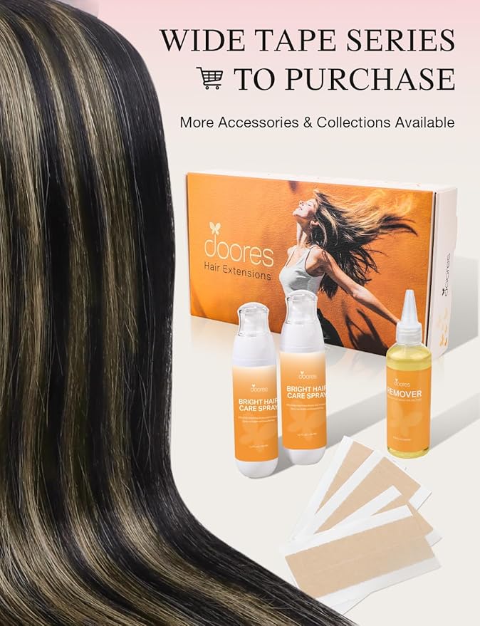 DOORES Invisi Edge Tape in Wide Hair Extensions Human Hair, Natural Black to Light Blonde 4PCS Injection Tape ins 20g 14 Inch, Virgin Human 3 Inch Wide Injected Extensions Invisible