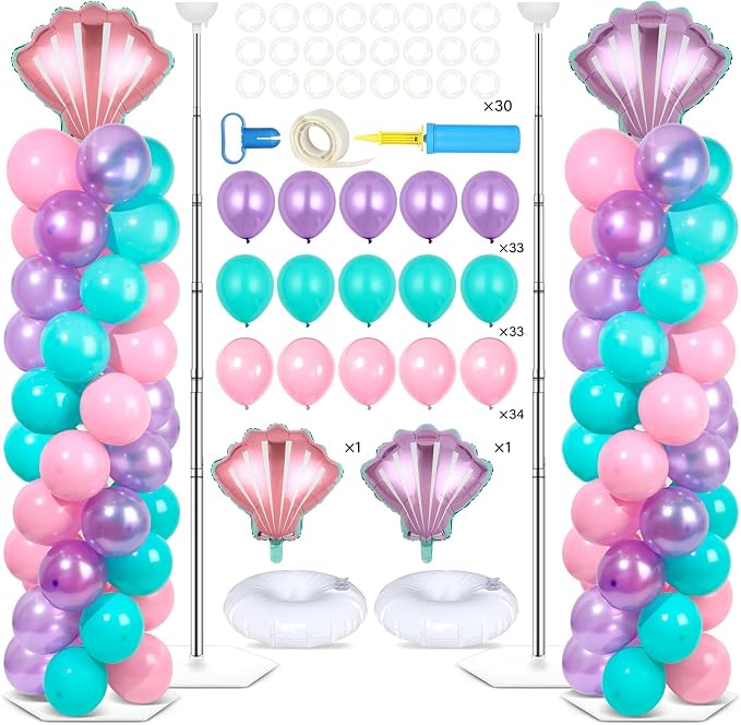 2 Sets Mermaid Party Balloon Column Stand Kit by Naozinebi
