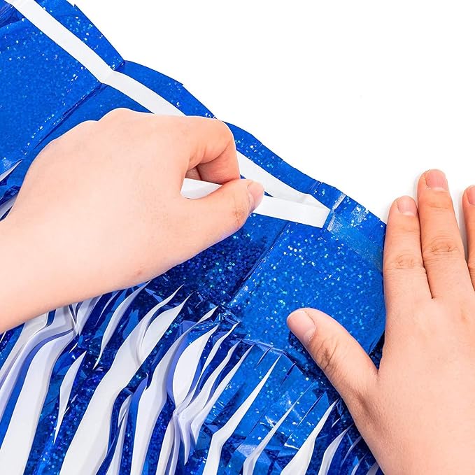 BRAVESHINE Blue Tinsel Foil Fringe Curtains ｜ 2 PCS Metallic Photo Backdrop | - Image 8