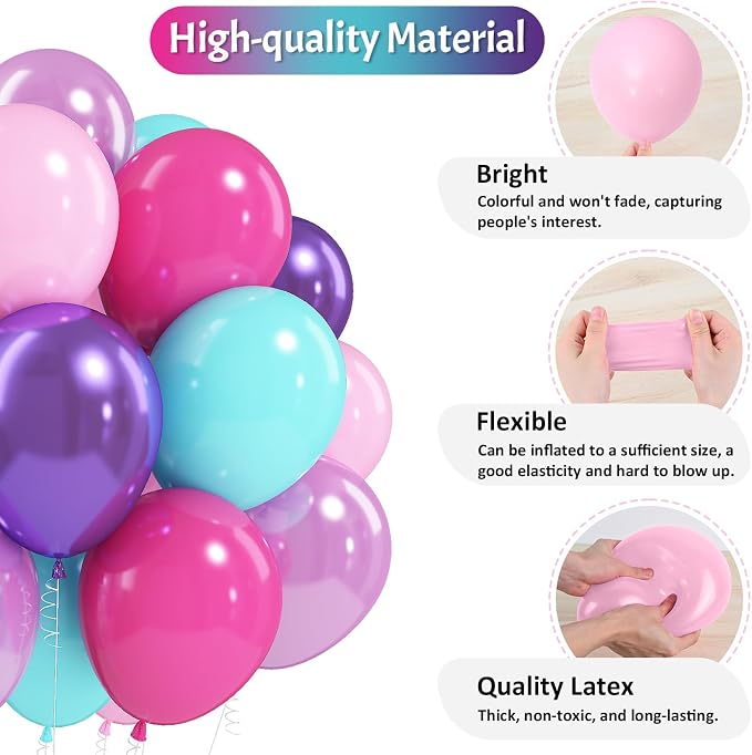 Jobkoo Pink Purple Blue Balloons 60 PCS Metallic Purple Teal Hot Pink Party - Image 6