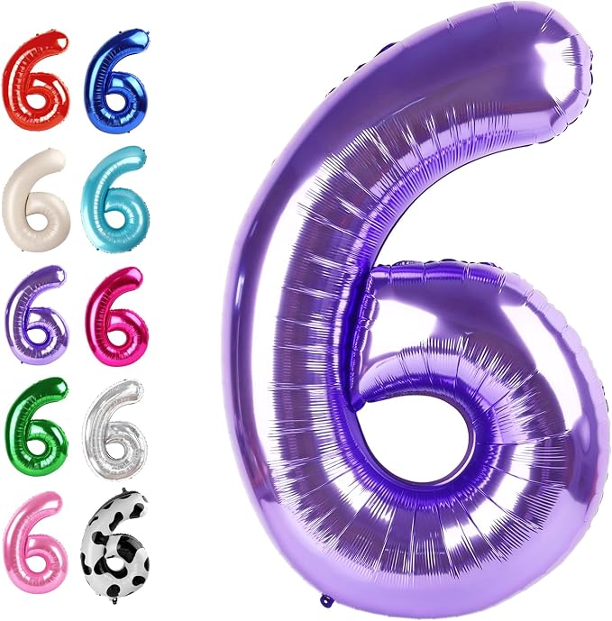 Purple Number 6 Balloon 40 inch, Balloon numbers party supplies, deco photo by Upgesy