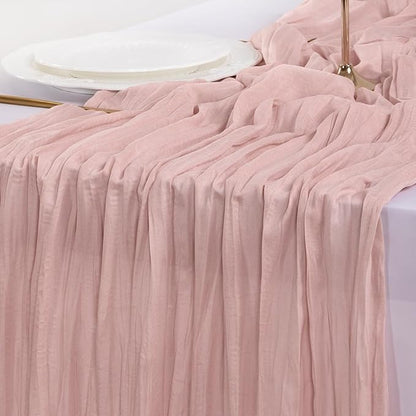 Cheesecloth Table Runner Summer Boho Wedding Birthday Party Home Decor | Pink - Image 6