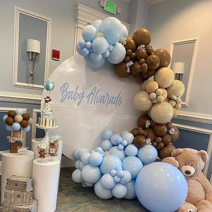 Blue and Brown Balloons, 12 Inch Light Baby Blue and Brown Balloon Double - Image 5
