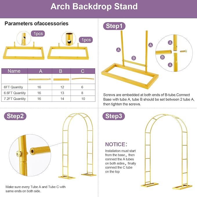 7.2FT Metal Wedding Arch Backdrop Stand Gold Arbor Frame - Image 8