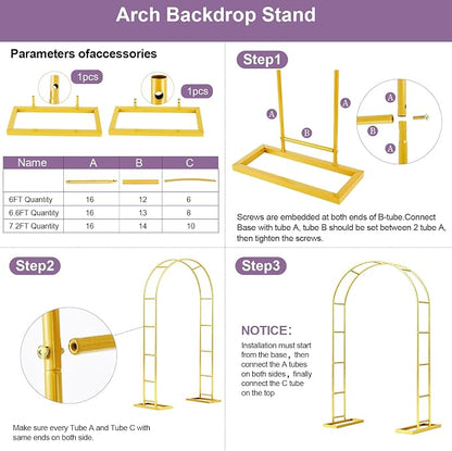 7.2FT Metal Wedding Arch Backdrop Stand Gold Arbor Frame - Image 8