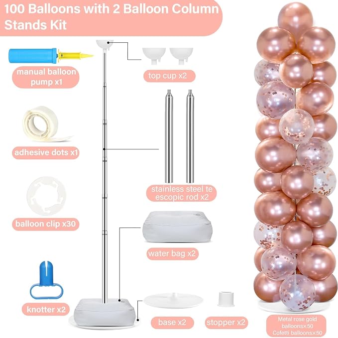 2 Sets Rose Gold Balloon Column Stand Kit - Image 2