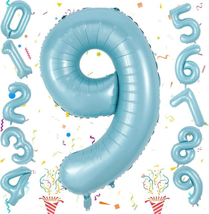 9 Balloons Number, 40 Inch Large Light Blue Mylar Number 9 Balloon, Baby Sky - Image 8