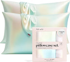Kitsch Satin Pillowcase with Zipper for Hair & Skin, Softer Than Silk Pillow Cases Queen, Wrinkle-Free, Smooth and Cooling Satin Pillow Covers, Standard Size 19"x26" - Aura, 2pcs