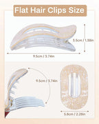 Mesovor 4 Pack French Flat Hair Clips for Women, 3.74" Nonslip Stylish Round Duckbill Lay Flat Hair Claw | Side Slide Volume Flat Hairclips for Lying Down, Yoga, Driving (Mermaid Crack)