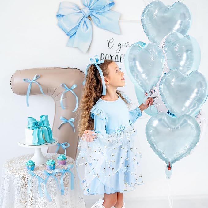 TONIFUL 15Pcs 18In Blue Heart Balloons Transparent Ice Pale Mylar Hearts | Low - Image 6