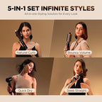 O.H.B 5 in 1 Hot Air Hair Styler, 110,000 RPM High Speed Hair Dryer Brush, Ionic Air Styler Wrap with Fast Drying, No Heat Damage Air Multi Styler for Volumize, Curl, Straighten for Travel, Black Gold
