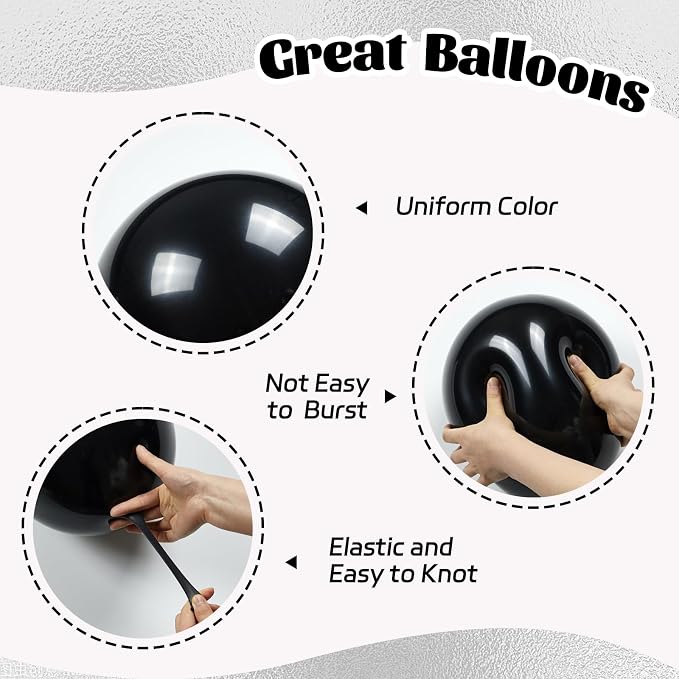 60pcs Black and Silver Balloons 12inch - Image 3