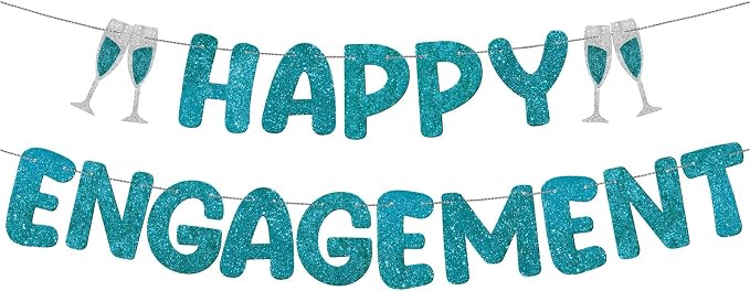 Pre Strung Happy Engagement Banner Glitter Engagement Party Decorations by Breling