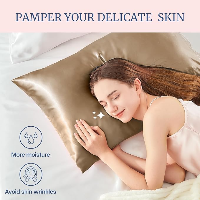 BEDELITE Satin Pillowcase for Hair and Skin, Super Soft Similar to Silk Pillow Cases 4 Pack with Envelope Closure, Cooling Pillowcases for Women Men (20"x30" Queen Size, Tawny Brown)
