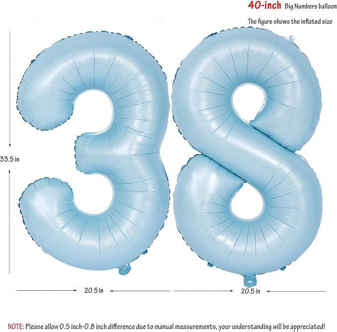 40 In Matte Blue Number Balloons Helium Foil Mylar Balloon Party Digital 38 | - Image 2