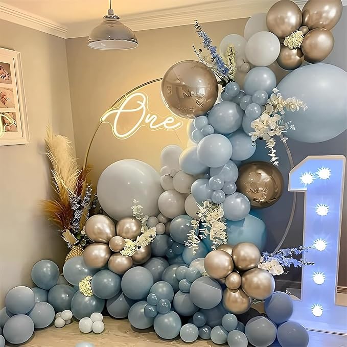 Dusty Blue and Gold Party Balloons - Image 2